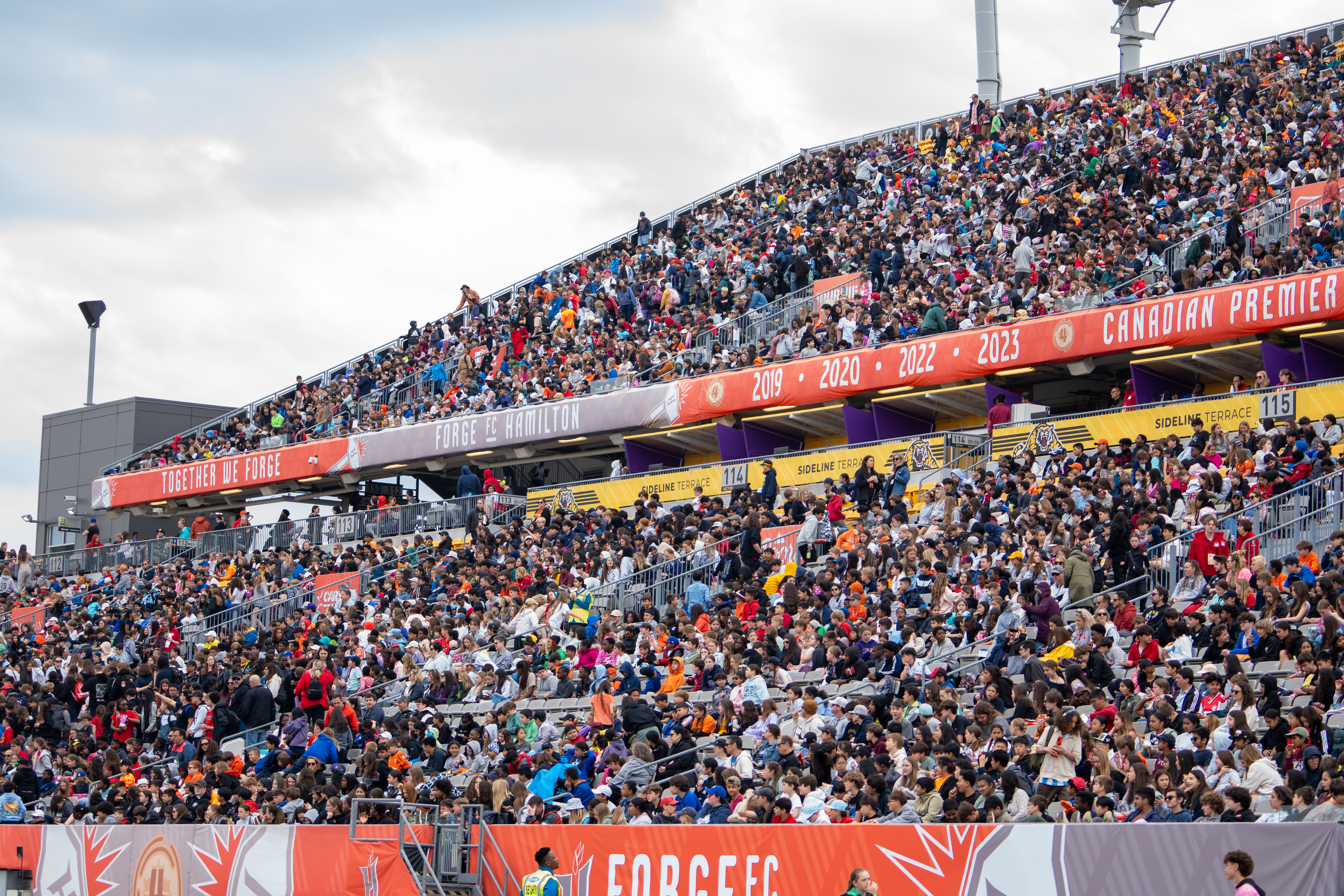 Students experiencing Forge FC together at Hamilton Stadium